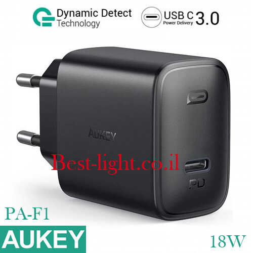 מטען קיר כניסה אחת AUKEY USB C PD 18W דגם PA-F1