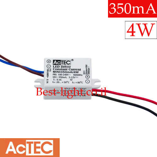 דרייבר זרם קבוע AcTEC 350mA 4W 3-12V IP65