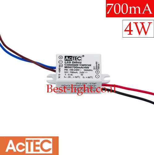 דרייבר זרם קבוע AcTEC 700mA 4W 2-6V IP65