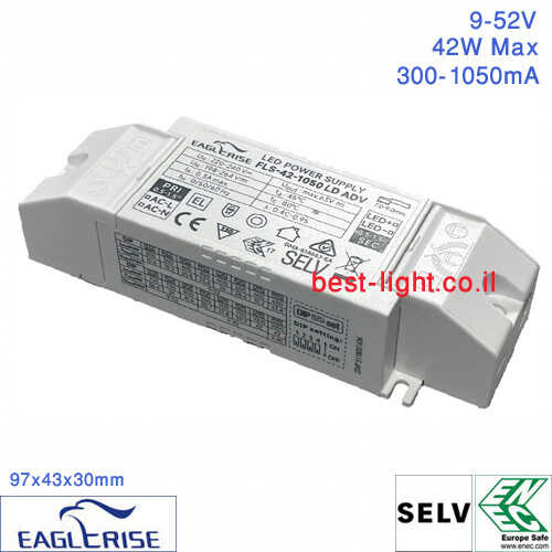 דרייבר לד אוניברסלי EagleRise 42W Max 300-1050mA 9-52V