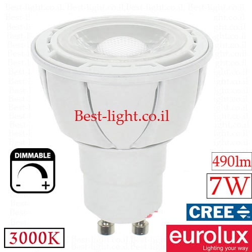 נורת לד דקרויקה  GU10 7W 490lm 2900k 38d לדימור Eurolux CREE