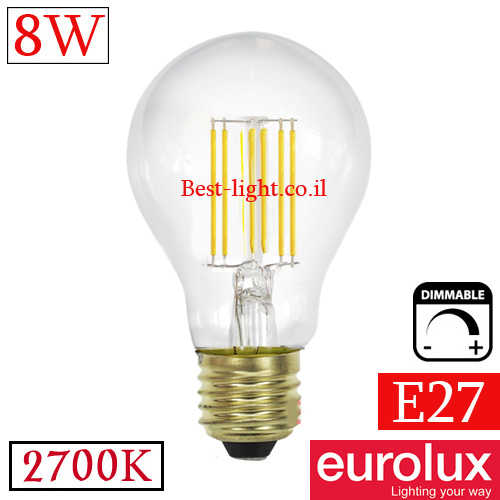 נורת לד A60 דמוי להט 8W E27 2700k לדימור Eurolux