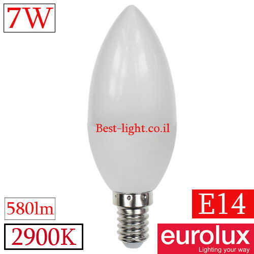 נורת לד נר חלבי Eurolux E14 7W 2900k