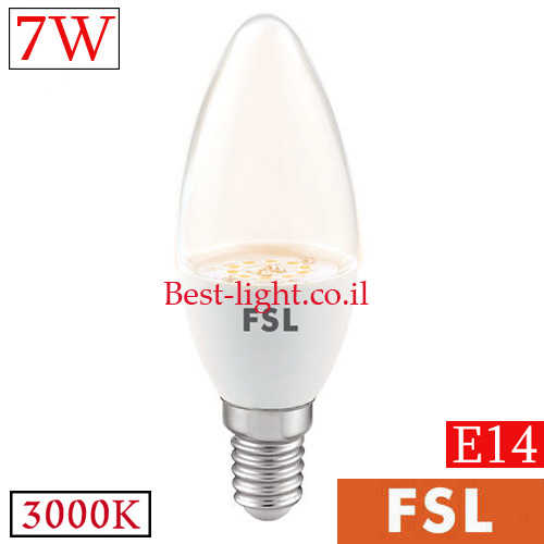 נורת לד נר שקוף FSL E14 7W 3000k