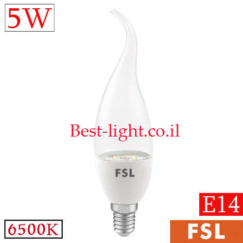 נורת לד נר טיפה שקוף FSL E14 5W 6500k