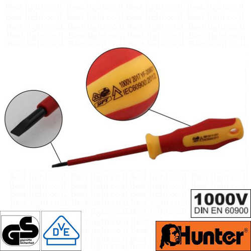 מברג שטוח 4x100mm לעבודה בחשמל במתח גבוה Hunter