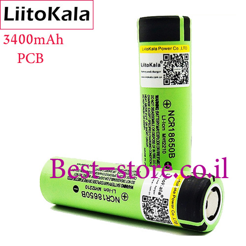 סוללת ליתיום נטענת LiitoKala-Panasonic 3400mAh PCB דגם 18650