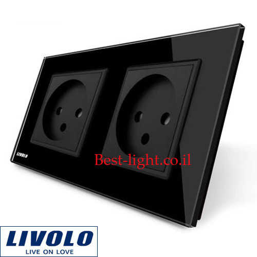 שקע חשמל ישראלי כפול שחור Livolo דגם C7C2IL-12