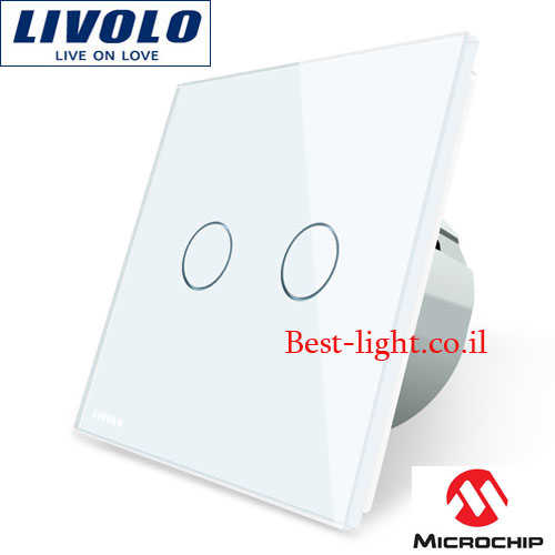 מפסק טאץ' שני מגעים  לבן Livolo דגם VL-C702-11