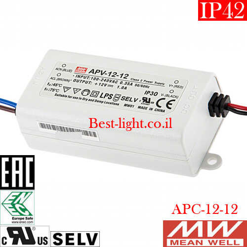 דרייבר מתח קבוע Mean Well 12V 12W 0-1000mA דגם APV-12-12