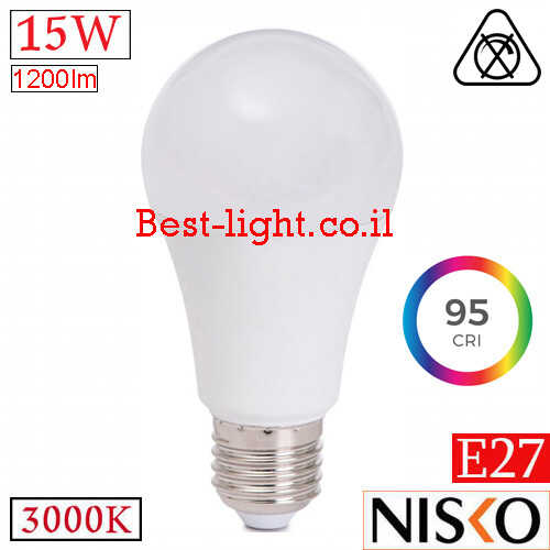 נורת לד NISKO A60 E27 15W 3000k CRI95