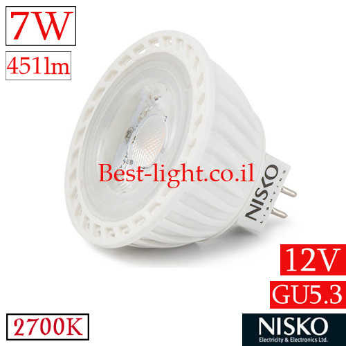 נורת דקרויקה לד NISKO 12V GU5.3 7W 2700k 38d