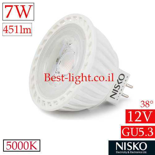 נורת דקרויקה לד NISKO 12V GU5.3 7W 5000k 38d
