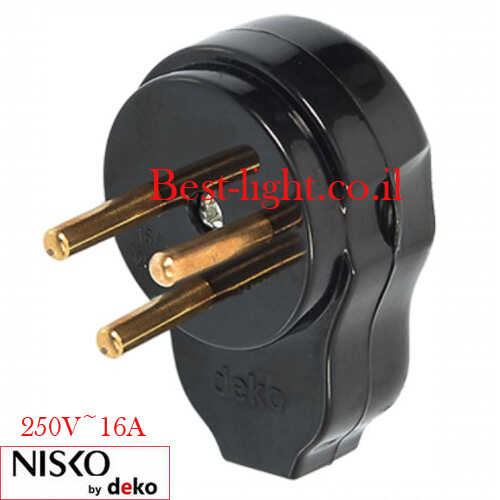תקע  ישראלי תלת פיני זוויתי שחור NISKO by DEKO