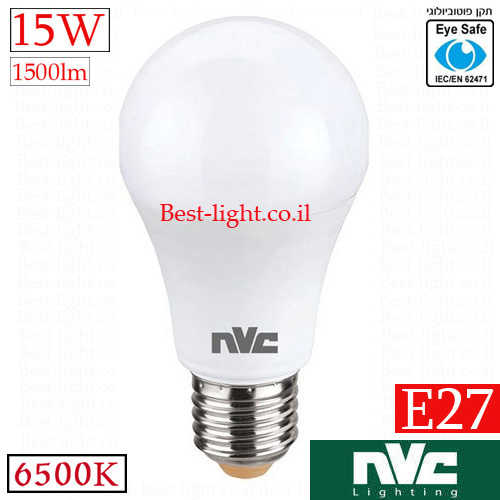 נורת ליבון לד NVC A60 E27 15W 6500k