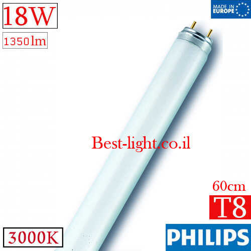 נורת פלורסנט  Philips T8 60cm 18W 3000k 1350lm