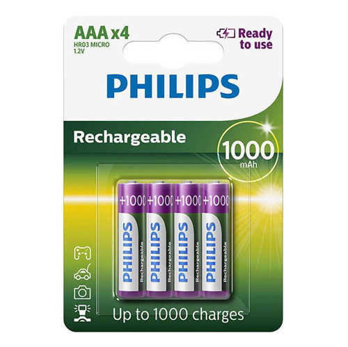 רביעיית סוללות אצבע AAA נטענות Philips