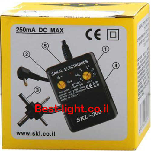 ספק כוח 250mA מתח משתנה 3-12V עם 5 תקעי DC שונים SAKAL