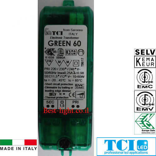 שנאי אלקטרוני TCI 12V 60W דגם WU60