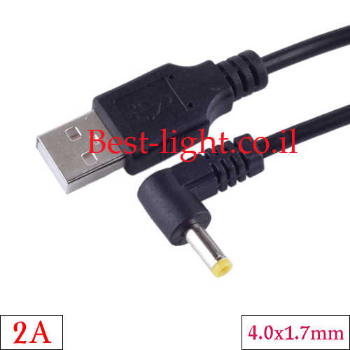כבל USB - DC 4.0x1.7mm זוויתי 1 מטר