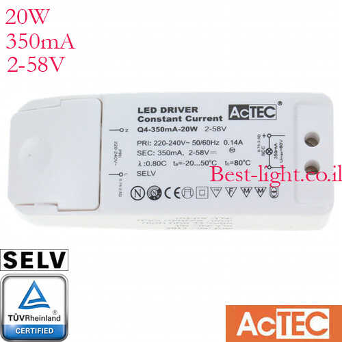 דרייבר זרם קבוע AcTEC 20W 350mA 2-58V