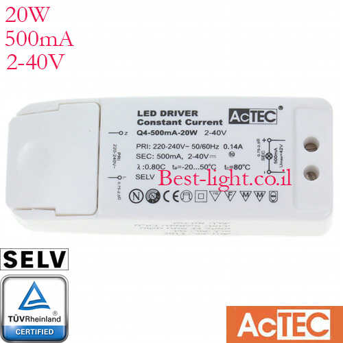 דרייבר זרם קבוע AcTEC 20W 500mA 2-40V
