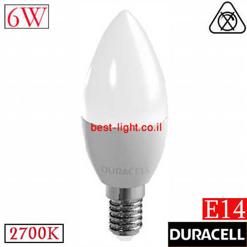 נורת נר לד DURACELL C37 E14 6W 2700K 520lm