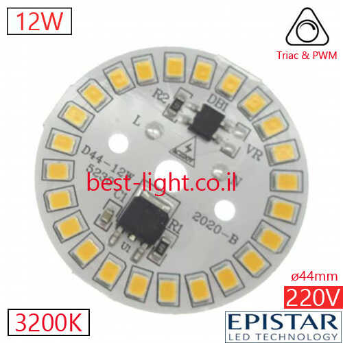 כרטיס לד עגול PCB 220V 12W 3K 44mm