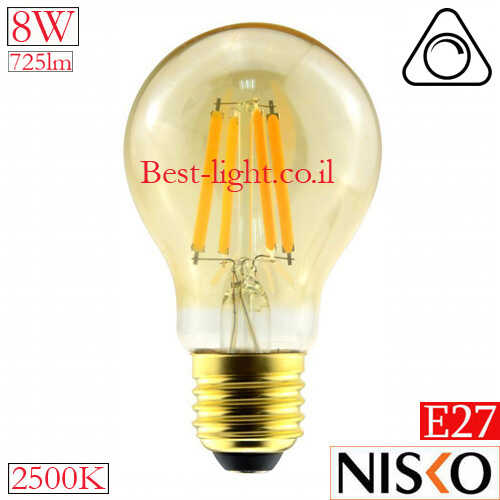 נורת פחם לד אמבר לדימור NISKO A60 E27 8W 2500k