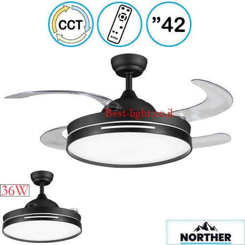 מאוורר תקרה כנפיים מתקפלות שחורNORTHER 42