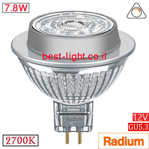 נורת דקרויקה לד לעמעום Radium RaLED 12V GU5.3 7.8W 2700k
