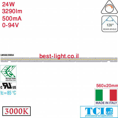 סרגל לד זרם TCI 560cm 24W 3000k 3290lm 500mA