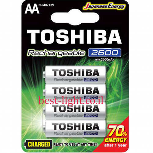 רביעיית סוללות נטענות TOSHIBA Rechargeeble AA 2600mAh 1.2V Ni-MH