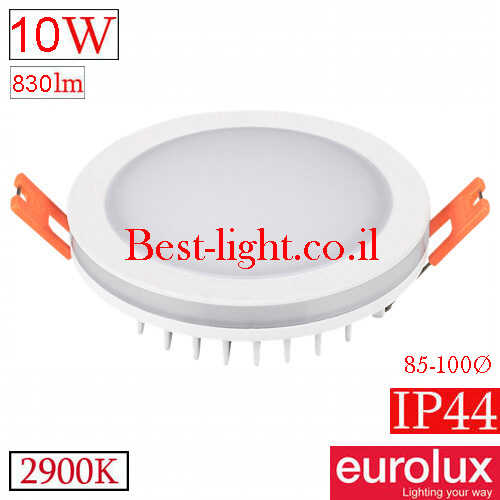 שקוע תקרה עגול לד מוגן מים Eurolux 10W 2900k 100Ø IP44